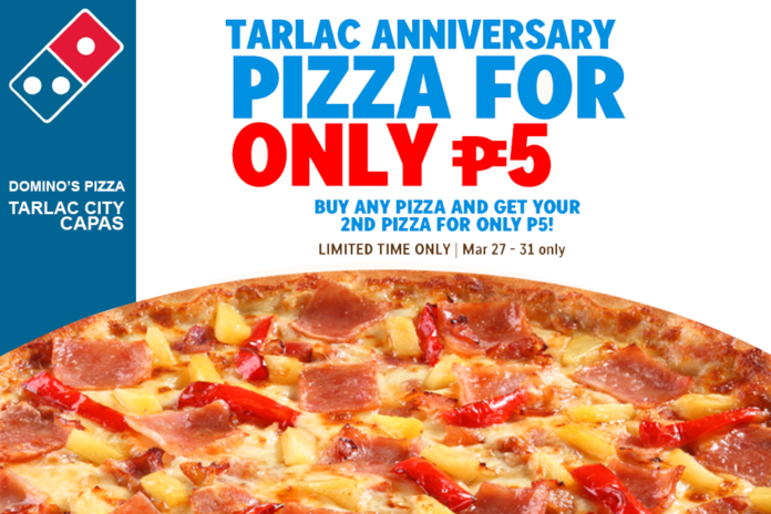 Domino's Pizza in Tarlac City and Capas is offering a 5-peso during their 5th year anniversary.