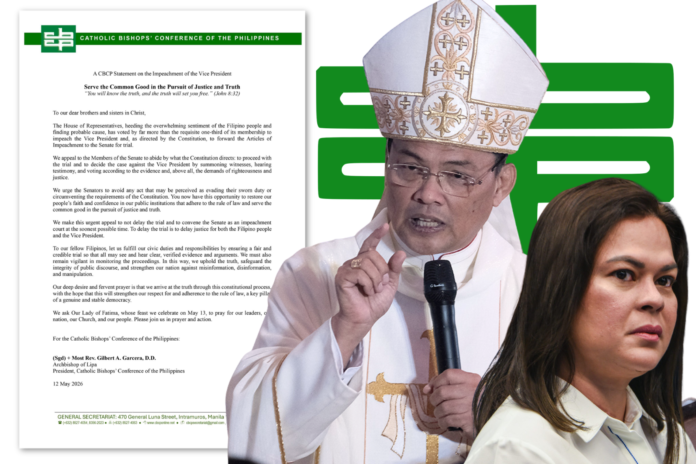 CBCP President Archbishop Gilbert Garcera delivers a statement urging the Senate to immediately try Vice President Sara Duterte's impeachment case without delay.
