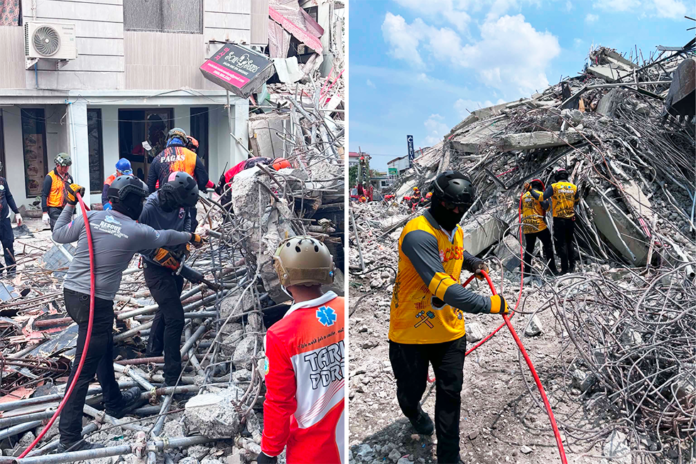 Tarlac DRRMOs extend assistance in the search, rescue and retrieval operations to at the site of the collapsed multi-story building in Angeles City.