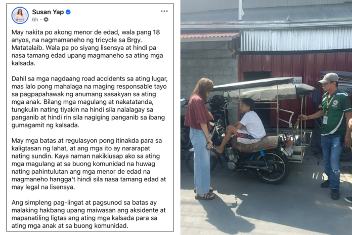 Mayor Susan Yap calls for road safety and parental responsibility after a minor driving incident in Tarlac City (Photos: Susan Yap/Facebook)