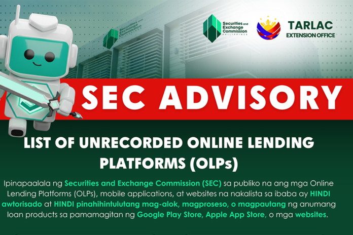 SEC warns against the use of unauthorized online lending apps.