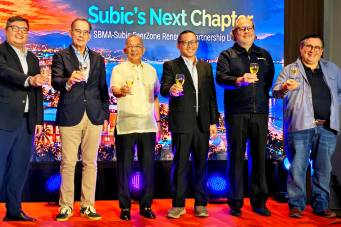 Officials from the SBMA and the Aboitiz' Subic Enerzone Corporation raise their glasses during a ceremonial toast to celebrate the renewed partnership held at the 4th Level of Ayala Triangle Gardens (ATG) 2 in Makati City on October 23, 2026.